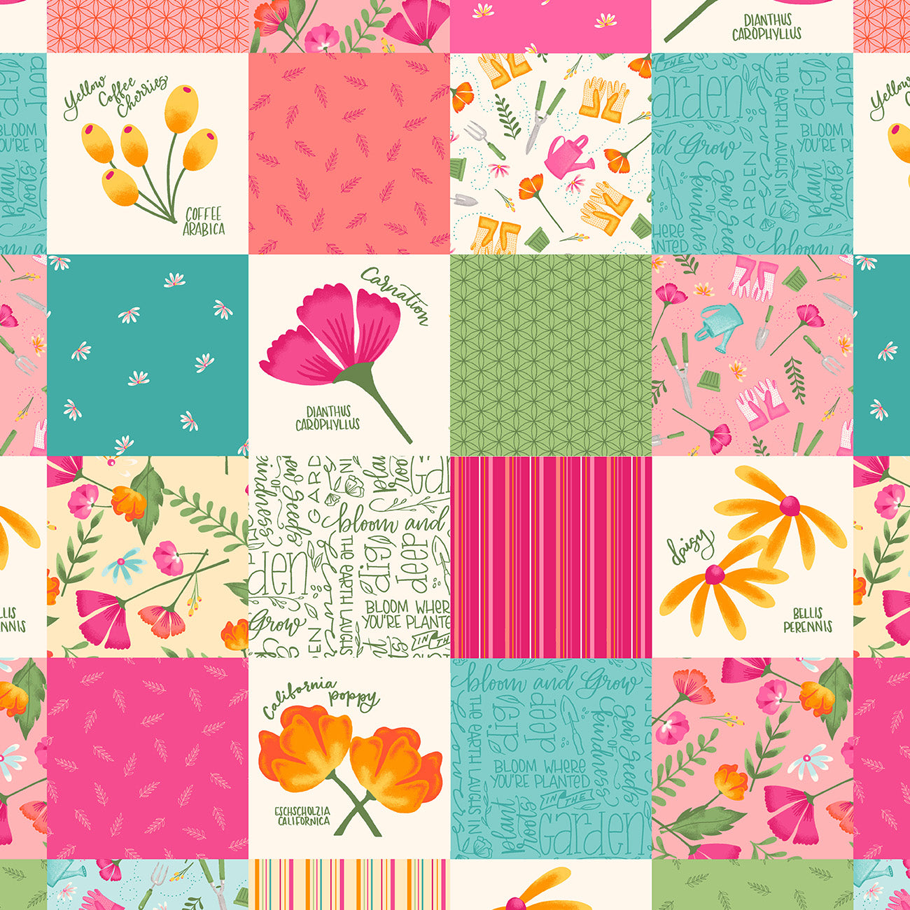 Pre-Order Amy Lattare Garden Patch Carnation # A-10712-E by 1/2 yard