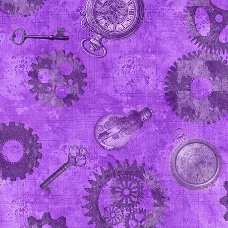 Steampunk Halloween 3 Gears Purple by the yard