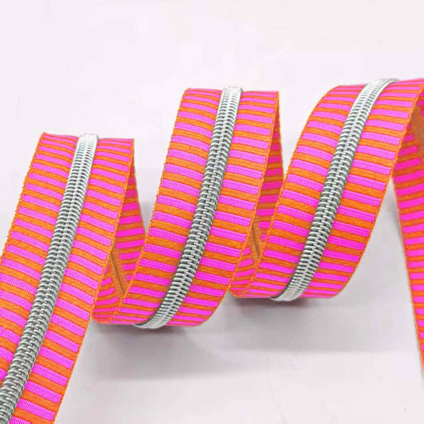 Wonderground Fabrics and Crafts - Sherbert Stripe with Silver teeth Zipper Tape