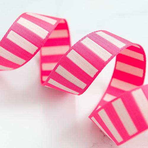 Bold Stripe Webbing Neon Pink/Off White SSCWEB 09 Stitch Supply by the yard