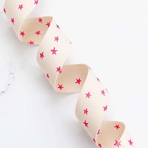 Starry Webbing Natural/Pink 1.5" SSCWEB 19 Stitch Supply Webbing by the yard