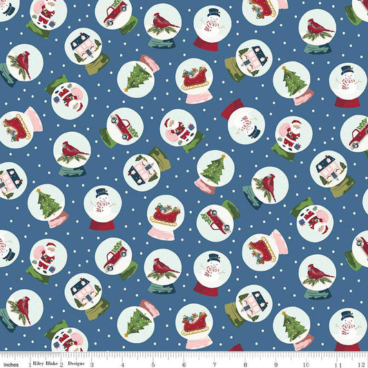 Riley Blake Christmas Village Snow Globes Denim by the yard