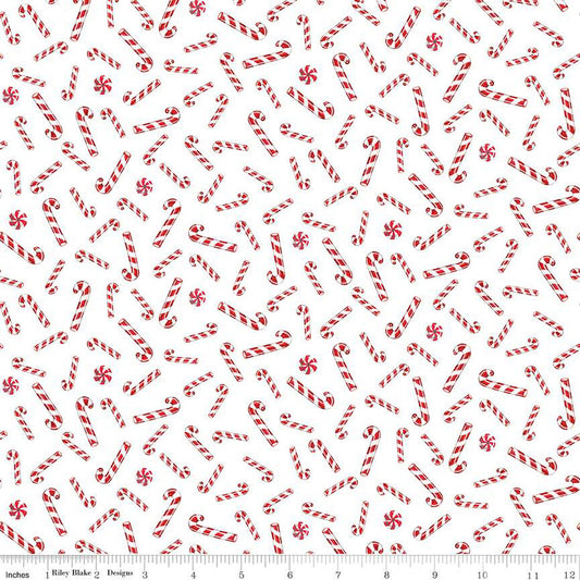 Christmas Joys Candy Canes White Fabric by the yard