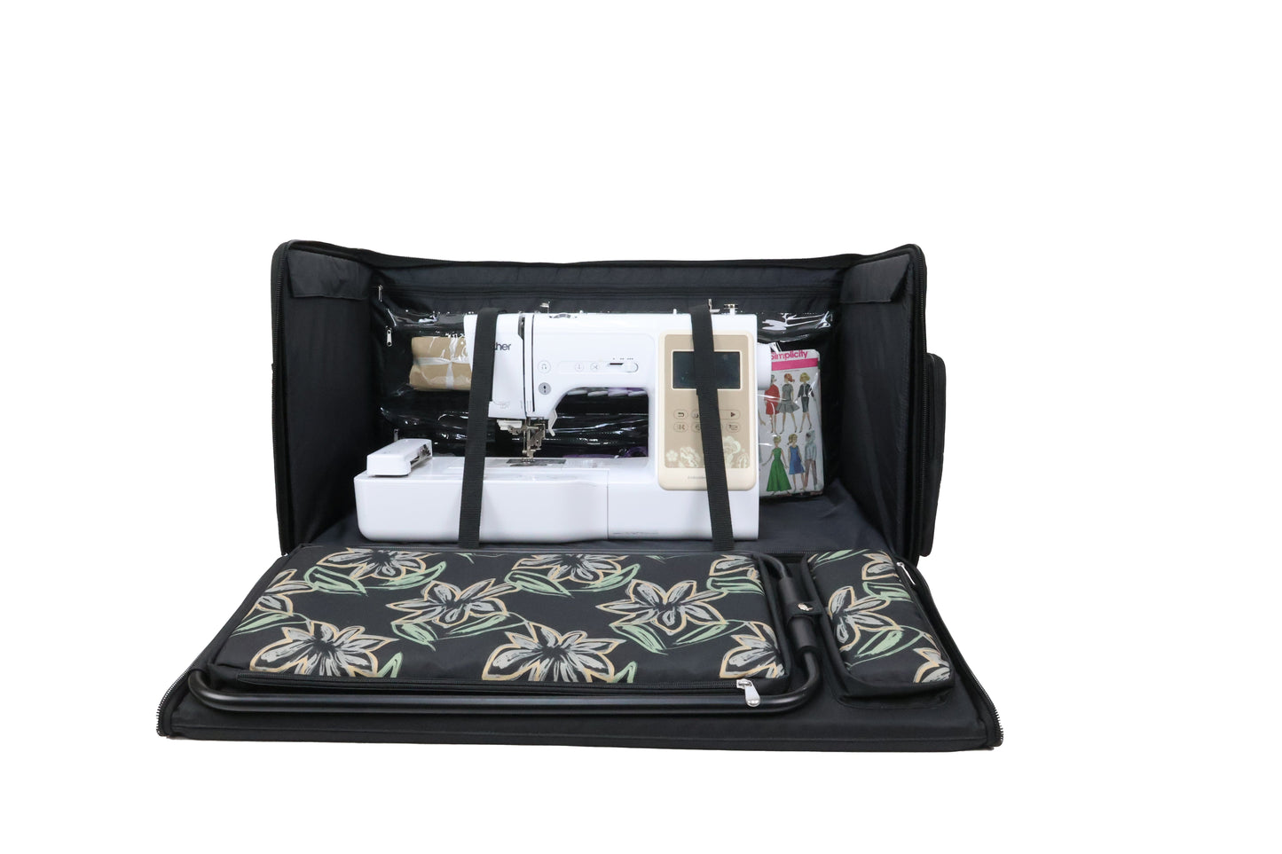 Everything Mary Jumbo 5 Wheel Collapsible Rolling Sewing Machine Storage Case, Floral