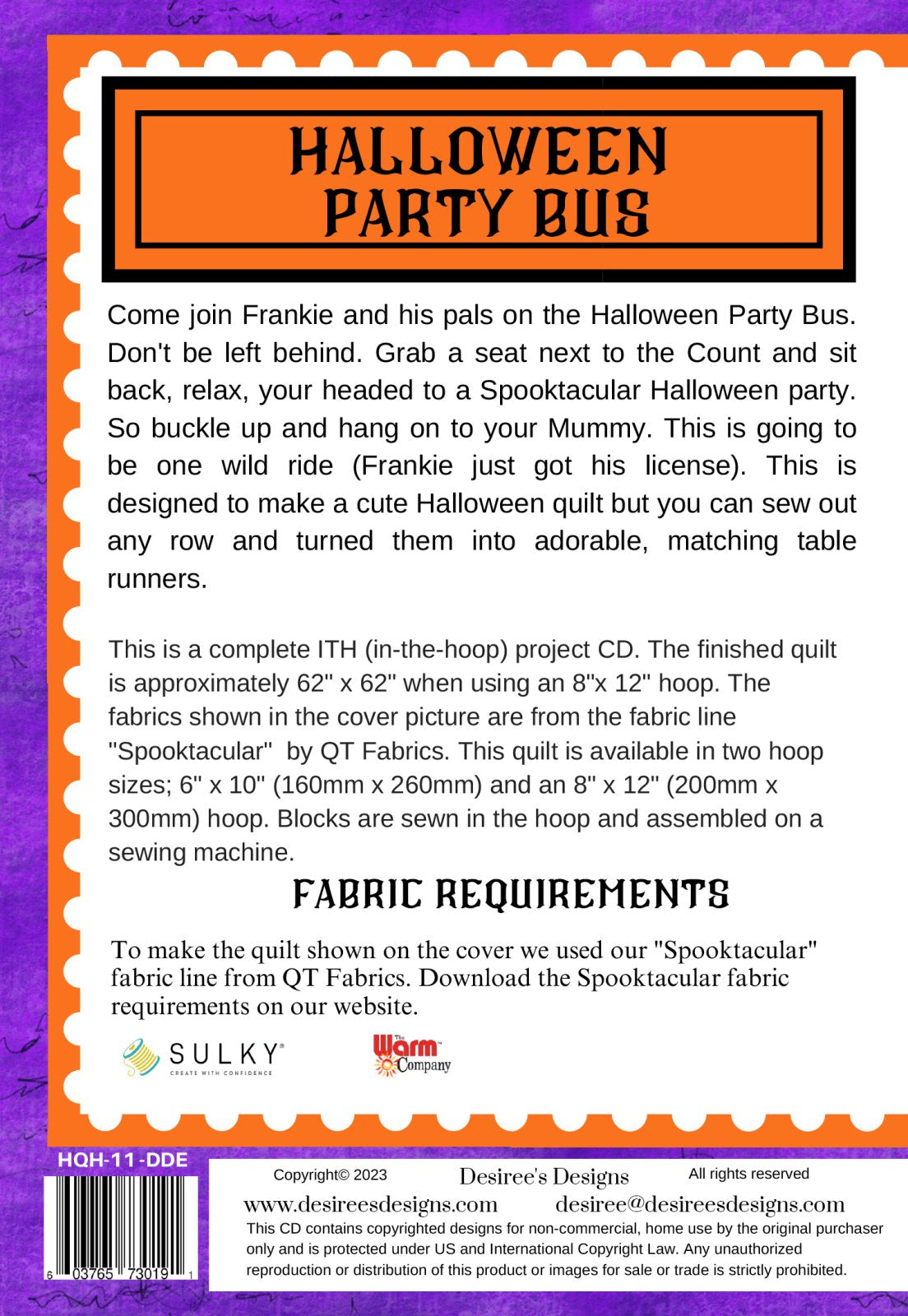 Halloween Party Bus ITH Embroidery Project CD
