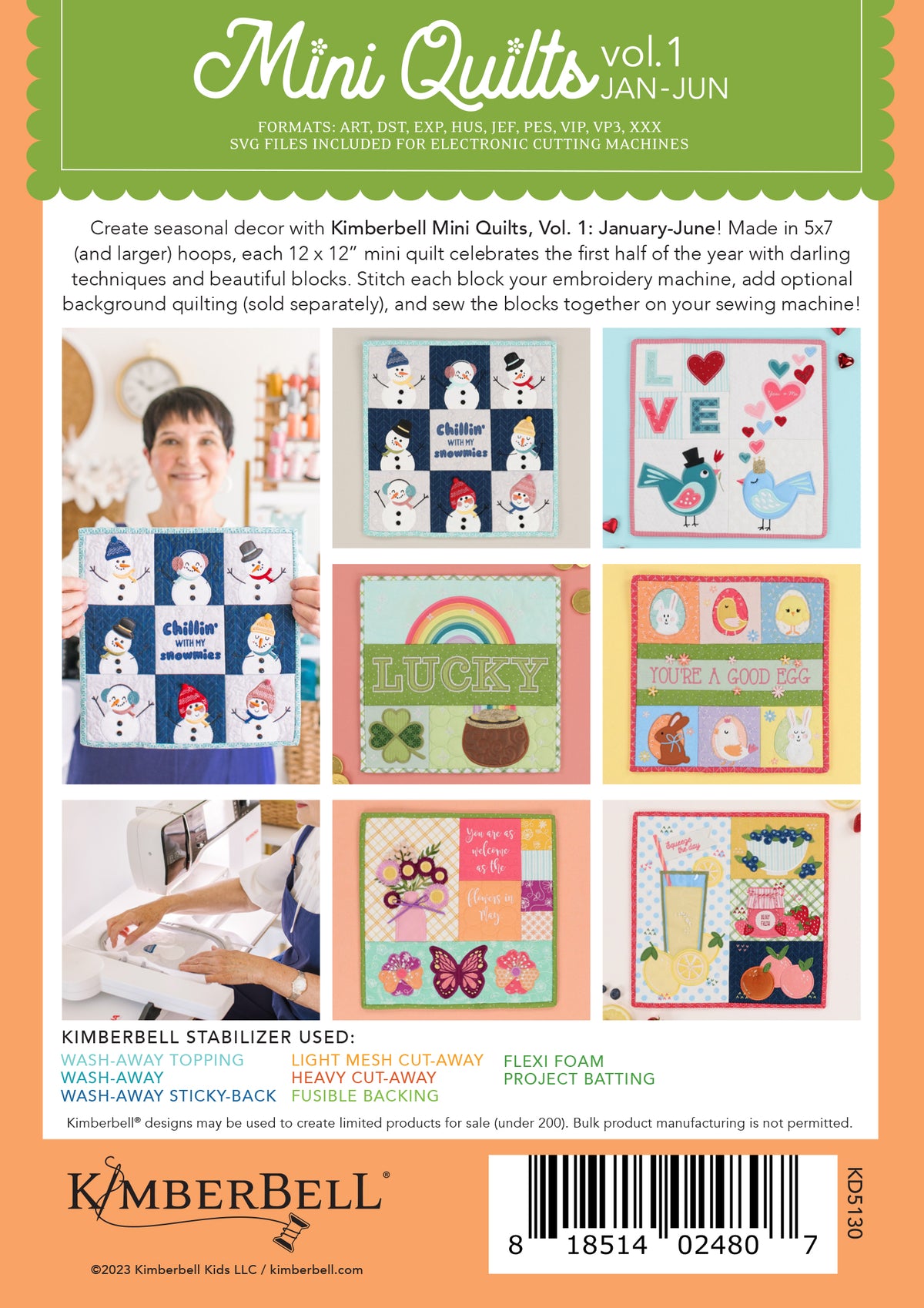 Kimberbell KID5130 Mini Quilts, Vol. 1: January - June bundle with embellishments