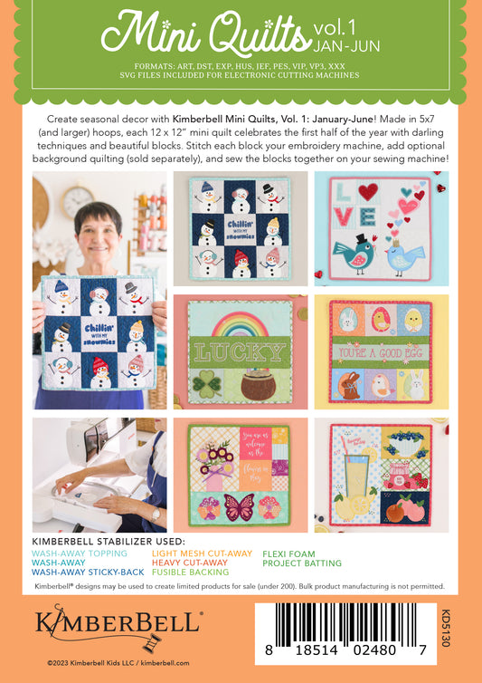 Kimberbell KID5130 Mini Quilts, Vol. 1: January - June bundle with embellishments