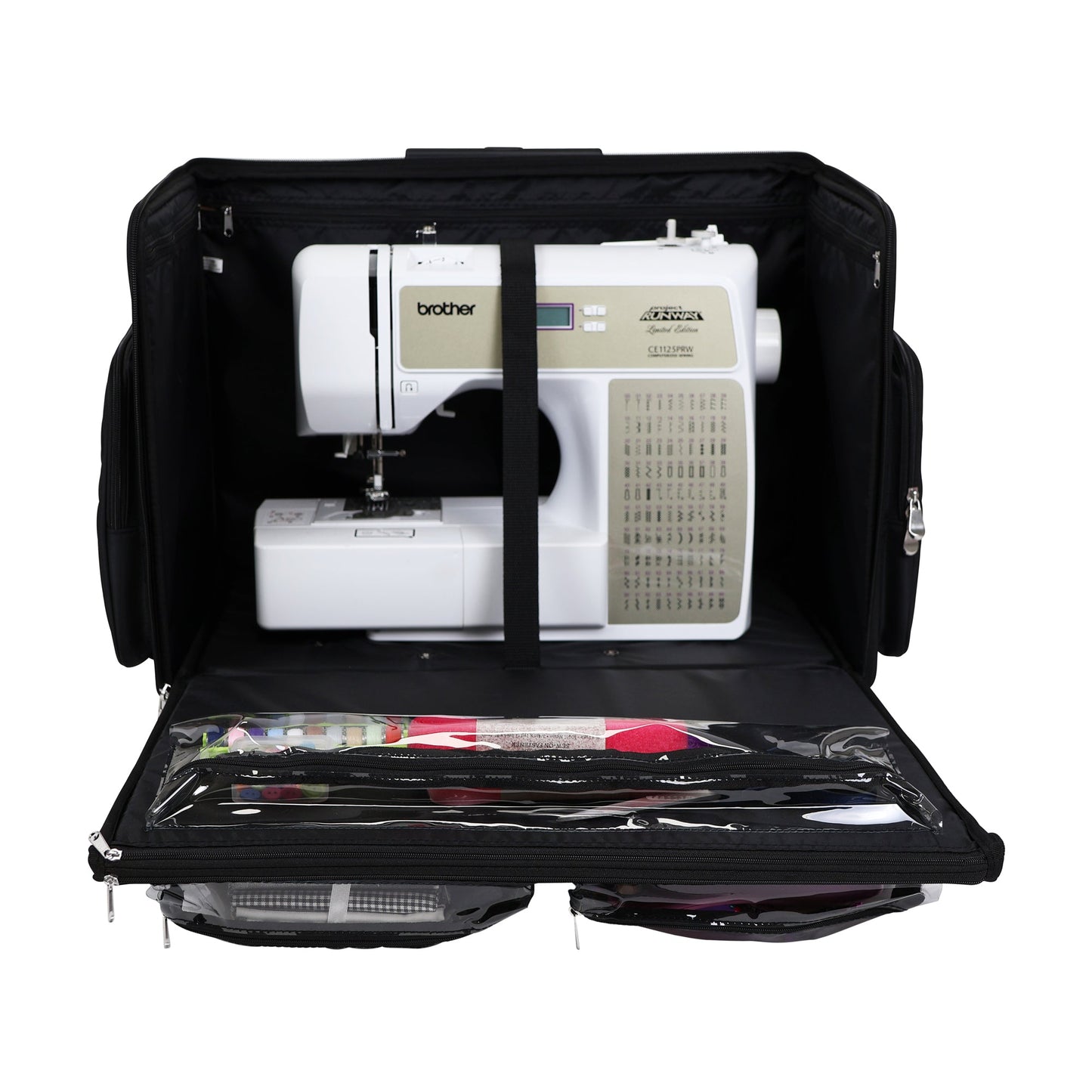 Everything Mary XL 4 Wheel Collapsible Rolling Sewing Machine Storage Case, Black Quilted