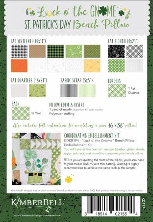 KID587 Luck O' The Gnome: St. Patrick's Day Bench Pillow Designer: Kimberbell Machine Embroidery CD