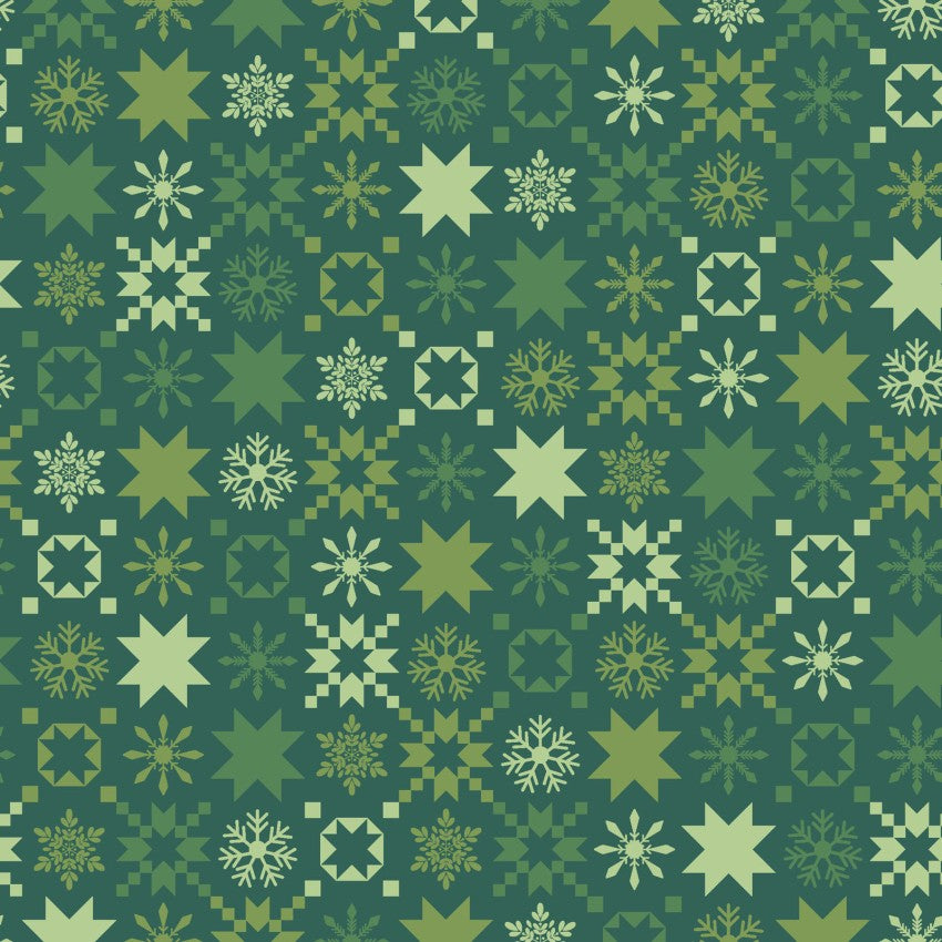 A Quilty Little Christmas Designer: Kimberbell Snowflake green by the yard MAS10577-G Pre-Order July