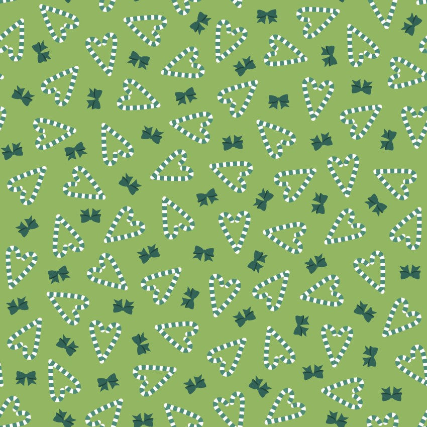 A Quilty Little Christmas Designer: Kimberbell Candy Cane Hearts green by the yard MAS10578-G Pre-Order July