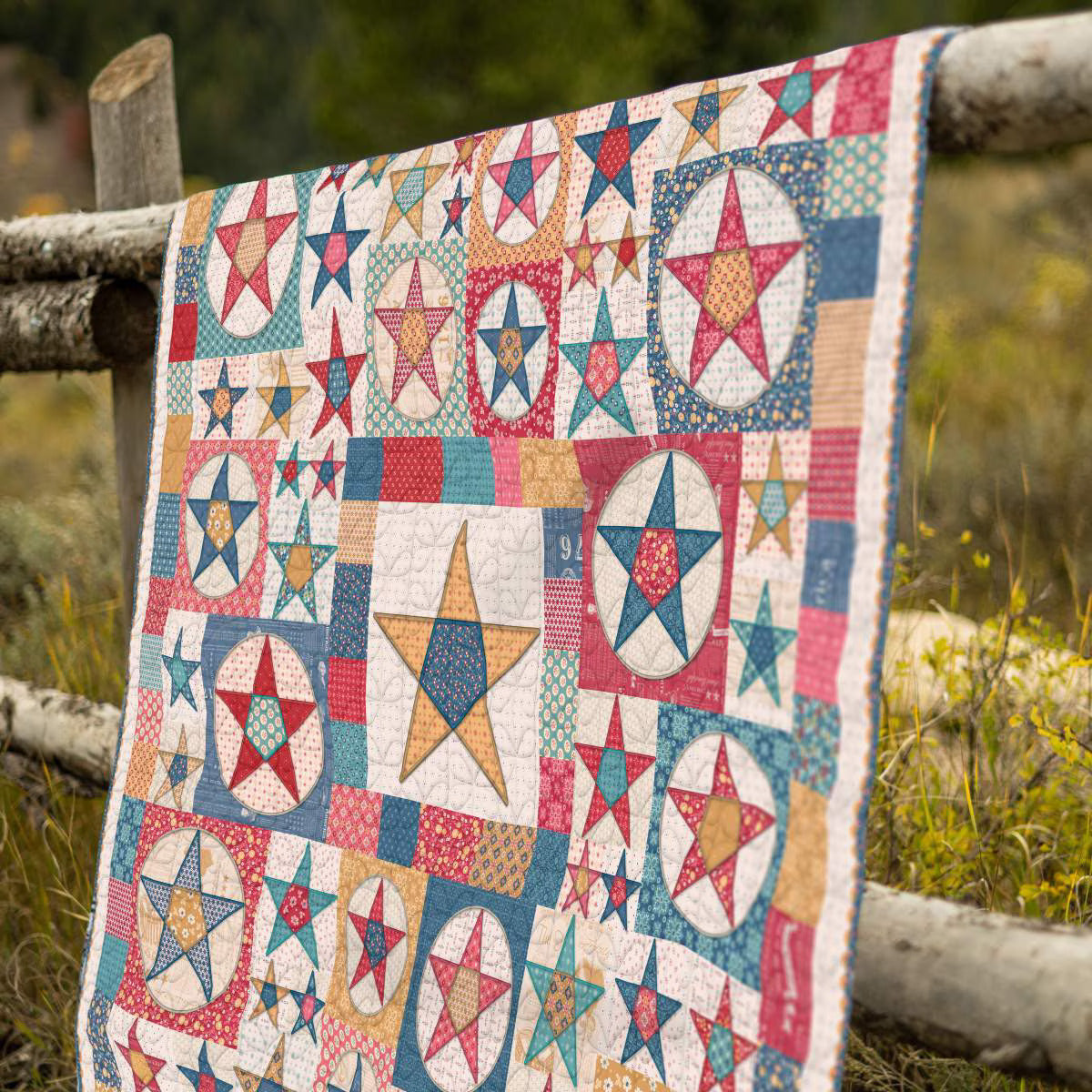 Lori Holt Machine Embroidery FABRIC KIT Americana Farmhouse Star Quilt Projects April 2025