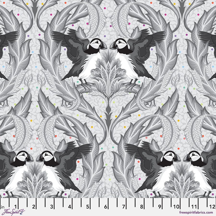 Tula Pink Grayworks Puffins whisper By the 1/2 yard