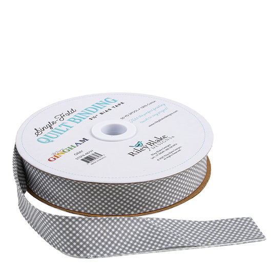 coming soon Riley Blake Designs Single-Fold Quilt Binding Micro Gingham Gray by the yard