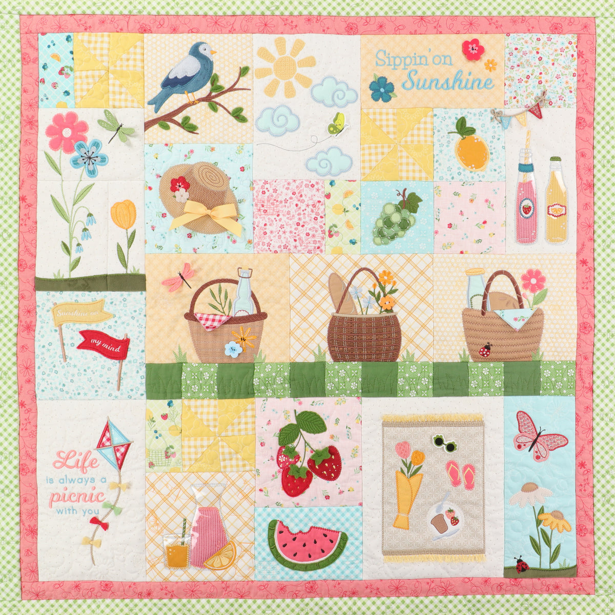 Pre-order Kimberbell Sippin' on Sunshine Quilt full set Book, Embellishments, fabric kit
