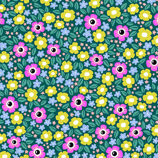 Ghostly Garden by KP Creates Floral Fright Teal SKU: A-10197-T by the yard