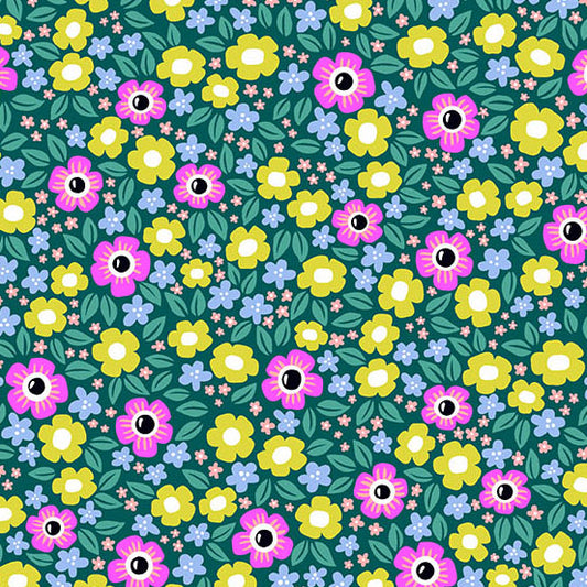 Ghostly Garden by KP Creates Floral Fright Teal SKU: A-10197-T by the yard