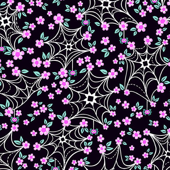 Ghostly Garden by KP Creates Web and Bloom Black SKU: A-10198-K by the yard