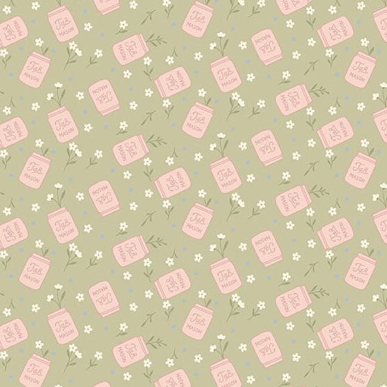 Pre-Order Backroad Blooms Canning Day Sage Whisper # A-10602-G Nov 2026 Quilted Cow 1/2 yard