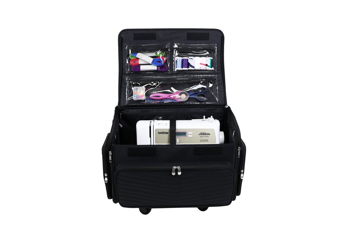 Everything Mary XL 4 Wheel Collapsible Rolling Sewing Machine Storage Case, Black