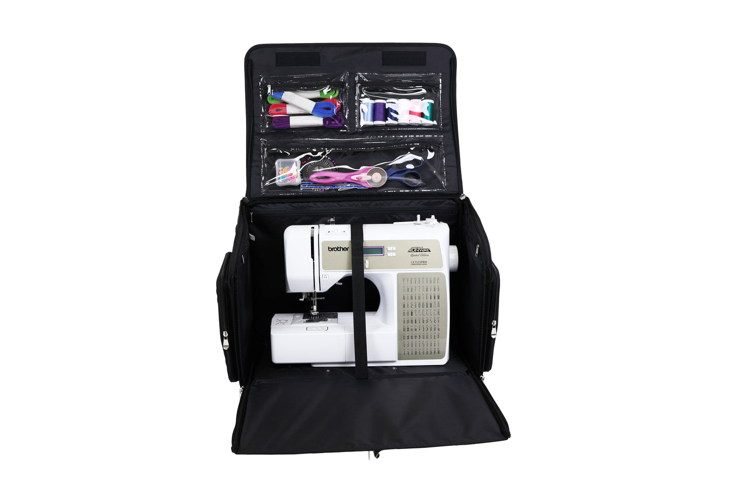 Everything Mary XL 4 Wheel Collapsible Rolling Sewing Machine Storage Case, Black