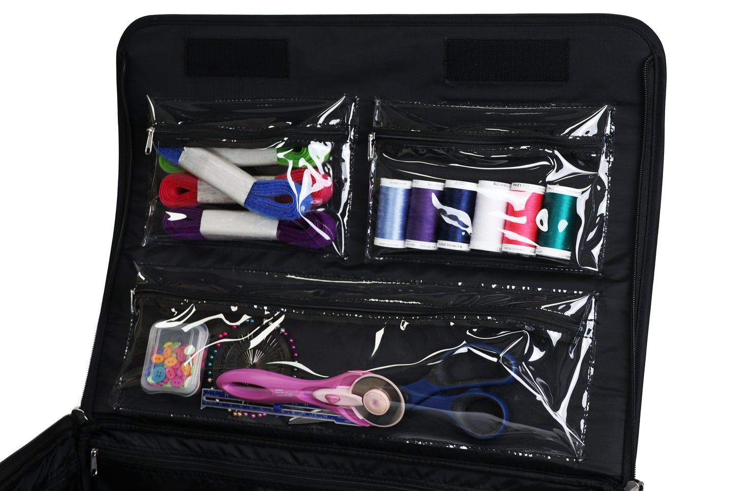 Everything Mary XL 4 Wheel Collapsible Rolling Sewing Machine Storage Case, Black