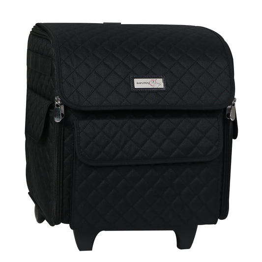 Collapsible Rolling Serger Machine Case, Black Quilted