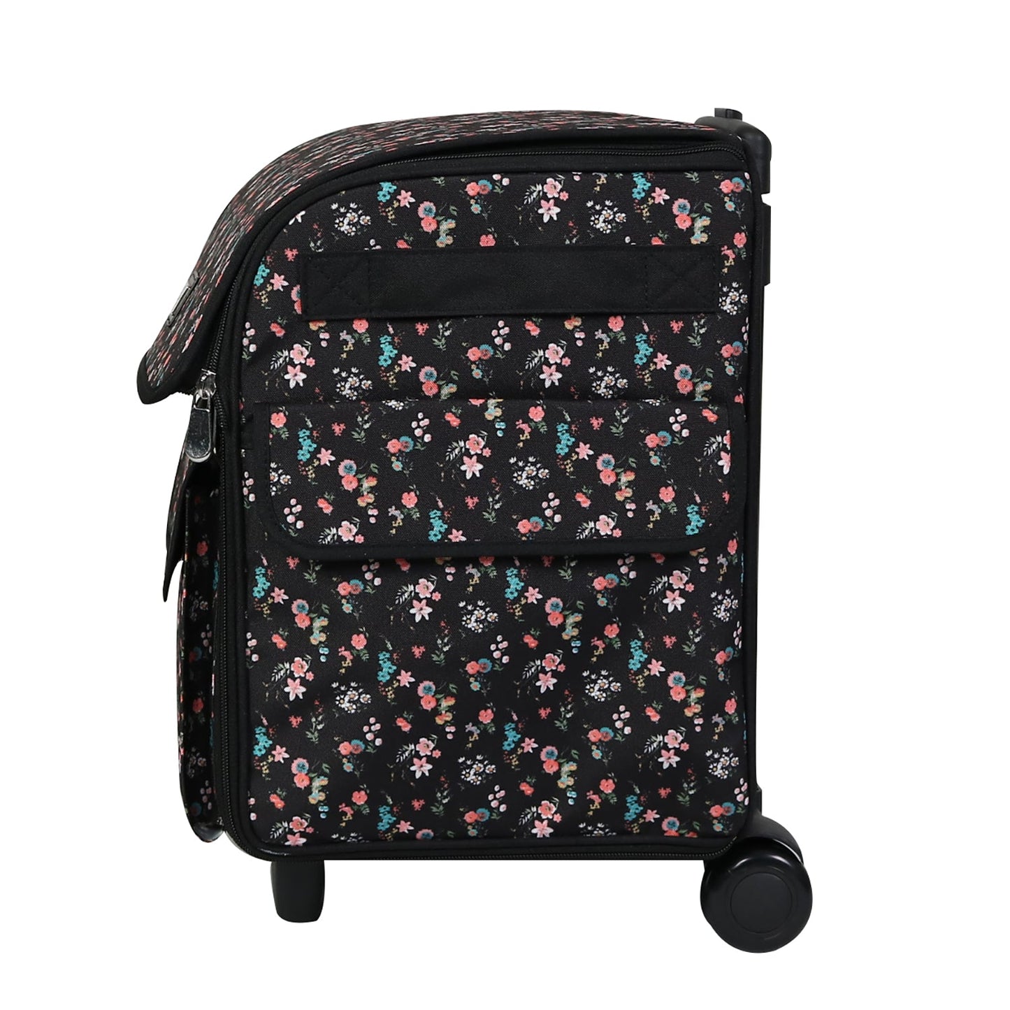 Collapsible Rolling Serger Machine Case, Black Floral