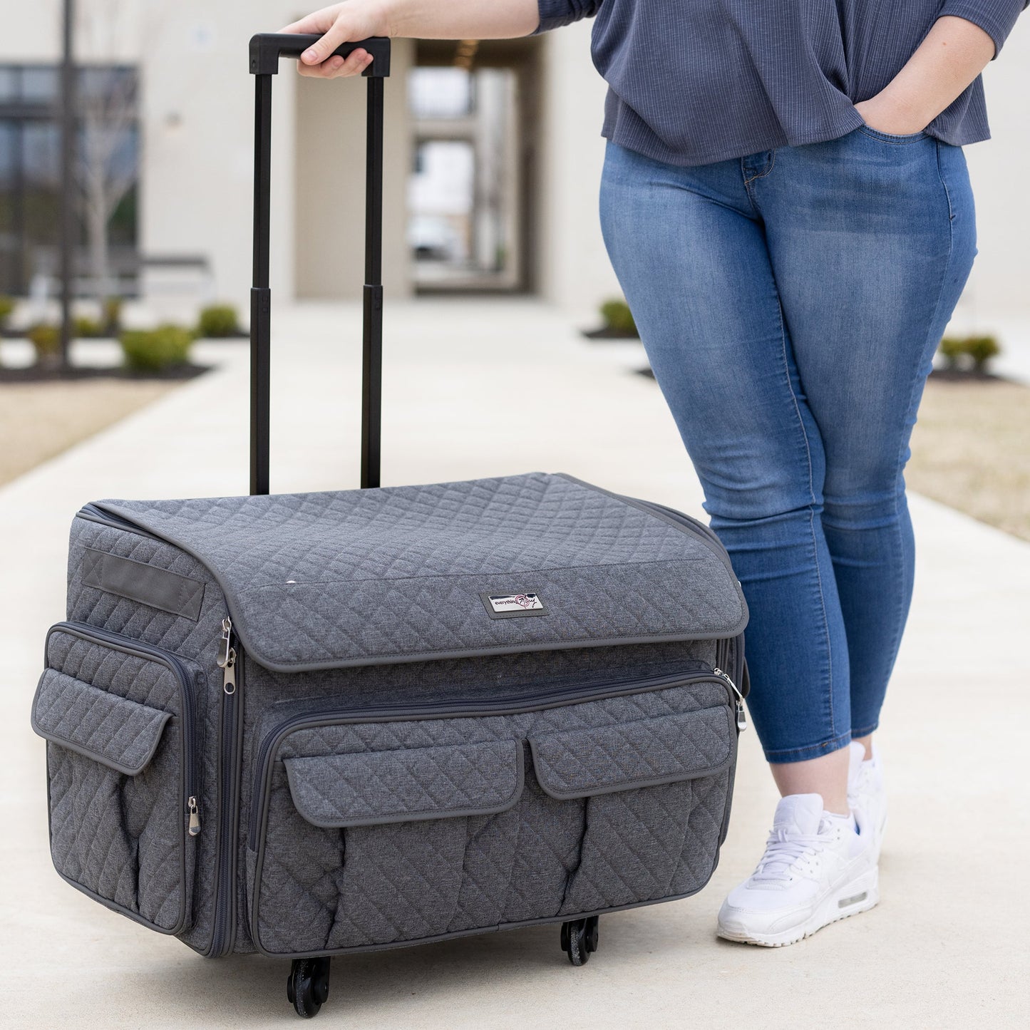 Everything Mary XXL 4 Wheel Collapsible Rolling Sewing Machine Storage Case, Heather Grey