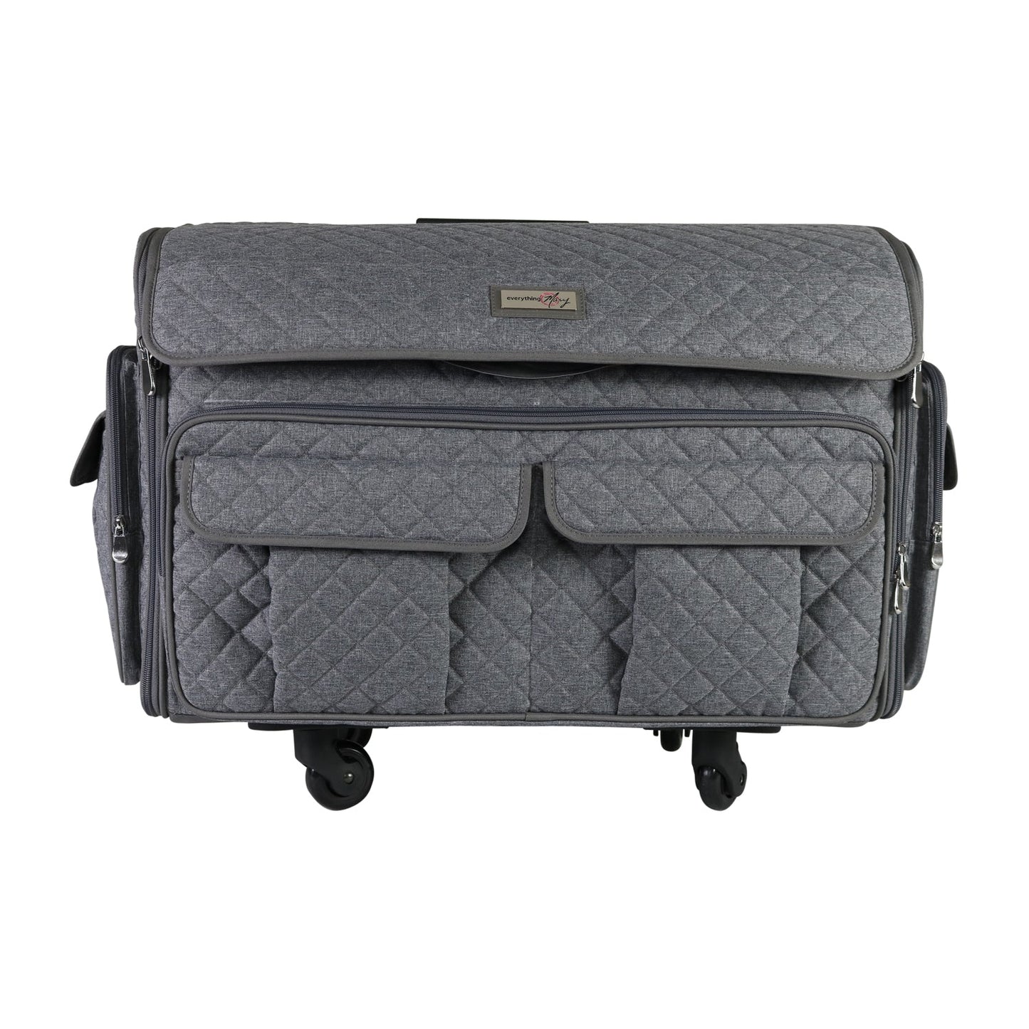 Everything Mary XXL 4 Wheel Collapsible Rolling Sewing Machine Storage Case, Heather Grey