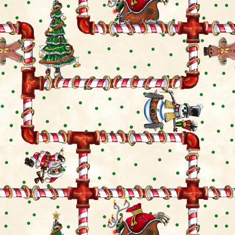 IT'S A STEAMPUNK CHRISTMAS   CANDY CANE PIPES White By the Yard