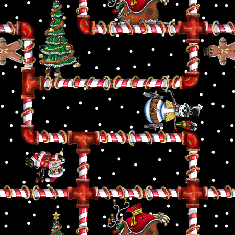 IT'S A STEAMPUNK CHRISTMAS   CANDY CANE PIPES Black By the Yard