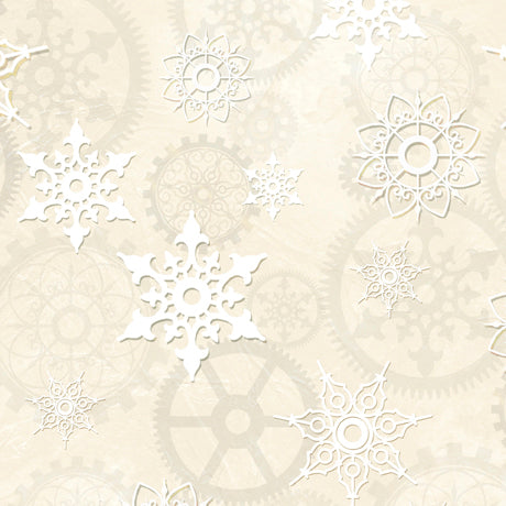 A STEAMPUNK CHRISTMAS   GEARS White By the yard