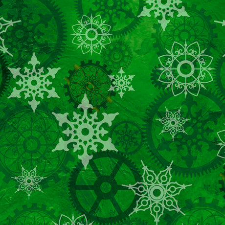 IT'S A STEAMPUNK CHRISTMAS GEARS Green By the Yard