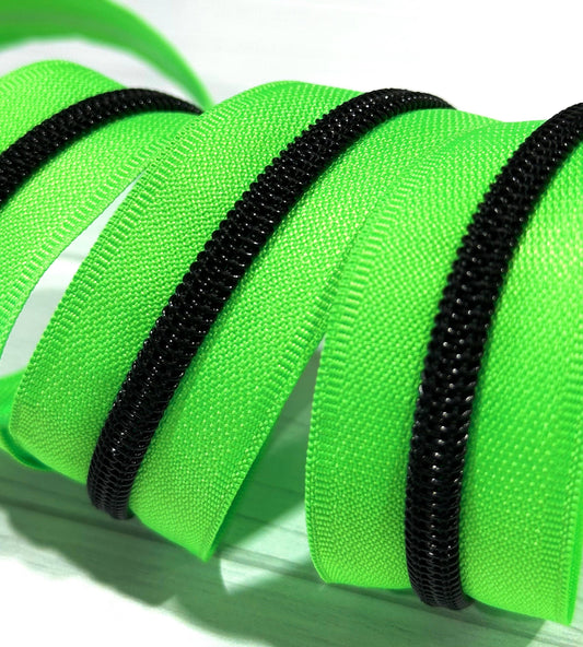Wonderground Fabrics and Crafts - Neon Green with Black Teeth Zipper Tape