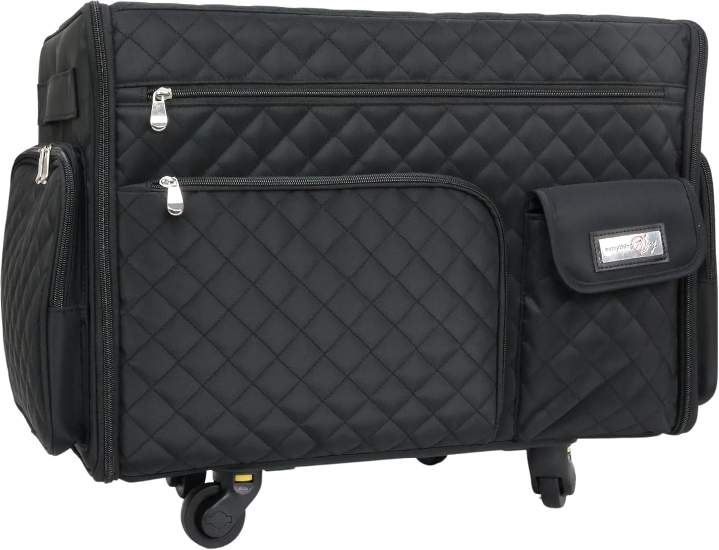 Everything Mary XL 4 Wheel Collapsible Rolling Sewing Machine Storage Case, Black Quilted