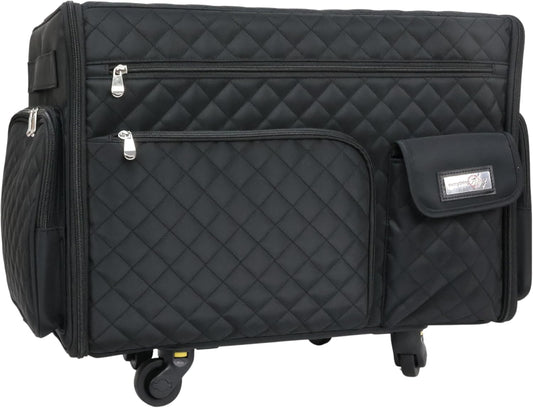 Everything Mary XL 4 Wheel Collapsible Rolling Sewing Machine Storage Case, Black Quilted
