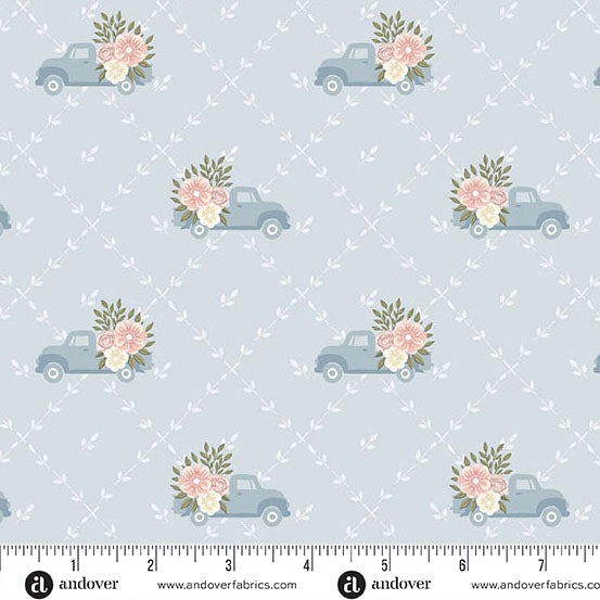 Pre-Order Backroad Blooms Papa's Truck Faded Denim # A-10600-B  Nov 2026 Quilted Cow 1/2 yard