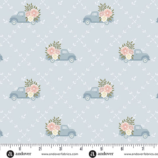 Pre-Order Backroad Blooms Papa's Truck Faded Denim # A-10600-B  Nov 2026 Quilted Cow 1/2 yard