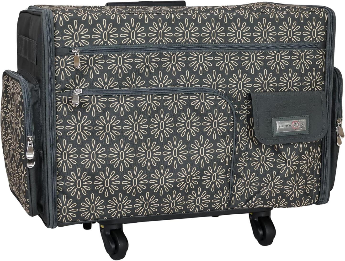 Everything Mary Flat Top XL 4 Wheel Collapsible Rolling Sewing Machine Storage Case, Tan Floral