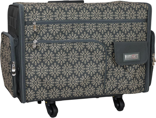 Everything Mary Flat Top XL 4 Wheel Collapsible Rolling Sewing Machine Storage Case, Tan Floral