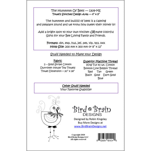 The Hummmm of the Beesy Machine Embroidery CD BBD1309ME by Bird Brain Designs