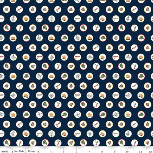Riley Blake Love You S'more Badges Navy By the yard