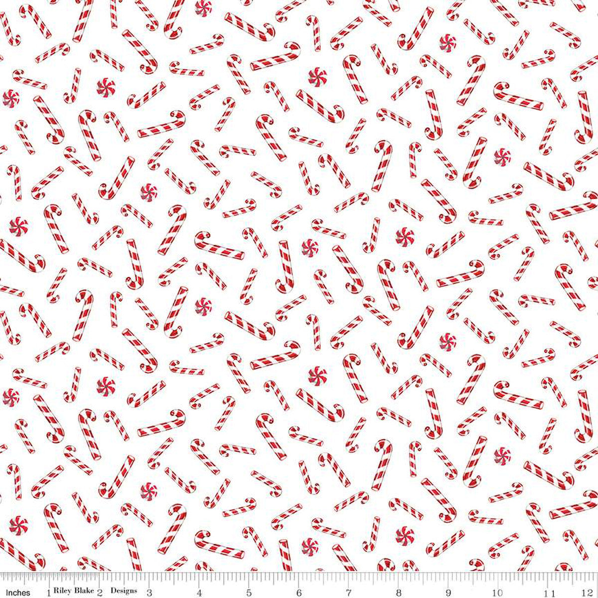 Christmas Joys Candy Canes White Fabric by the yard