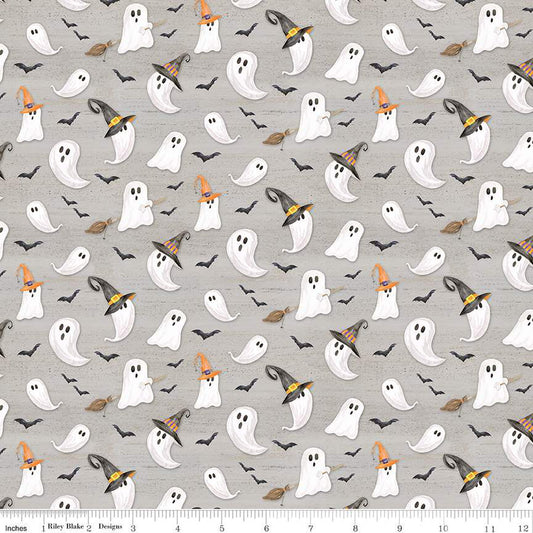 Monthly Placemats October Ghosts Gray by the yard