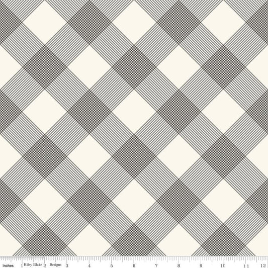 Riley Blake Fleur Noire Line Plaid Cream By the yard