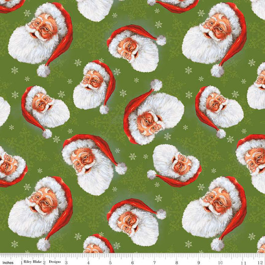 Riley Blake Picture a Christmas Santa Toss Green By the yard
