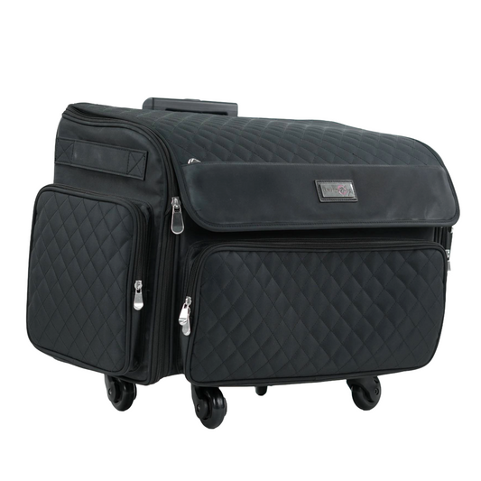 XL 4 Wheel Collapsible Deluxe Rolling Sewing Machine Storage Case, Black Quilted