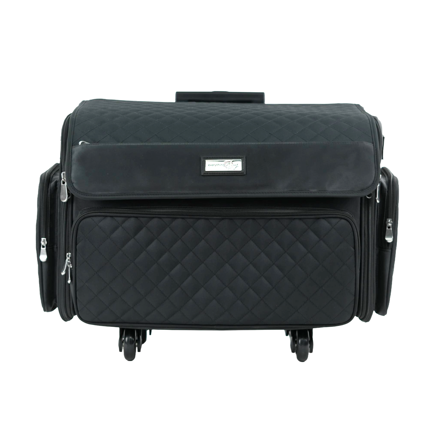 XL 4 Wheel Collapsible Deluxe Rolling Sewing Machine Storage Case, Black Quilted