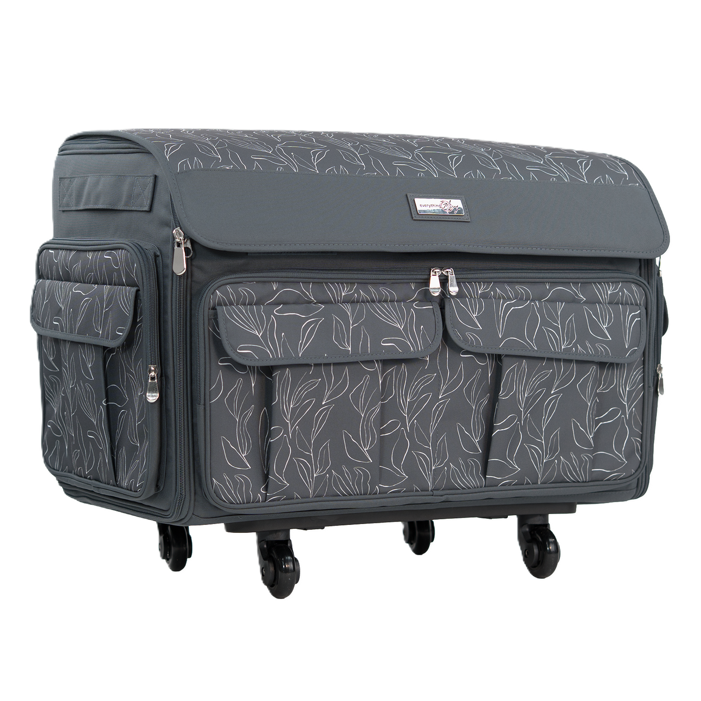 Everything Mary XXL 4 Wheel Collapsible Rolling Sewing Machine Storage Case, Grey Floral